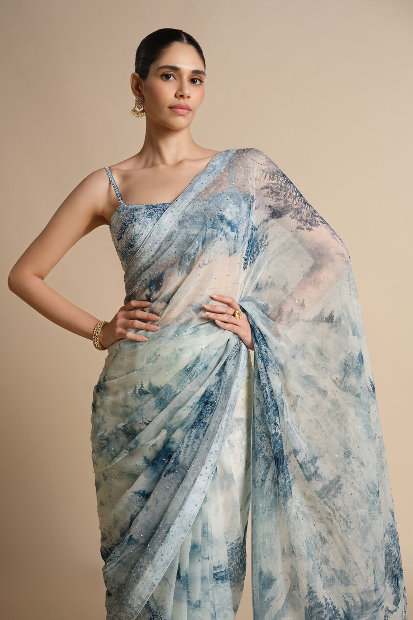 Morava Sequin Chiffon Saree - Powder Blue, Powder Blue, image 10